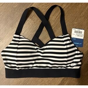 Brooks Sports Bra Black And White Striped Women's Medium Big Shots